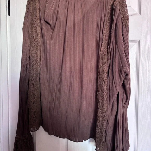 Free People Brown Lace-Detail Blouse - Picture 3 of 5